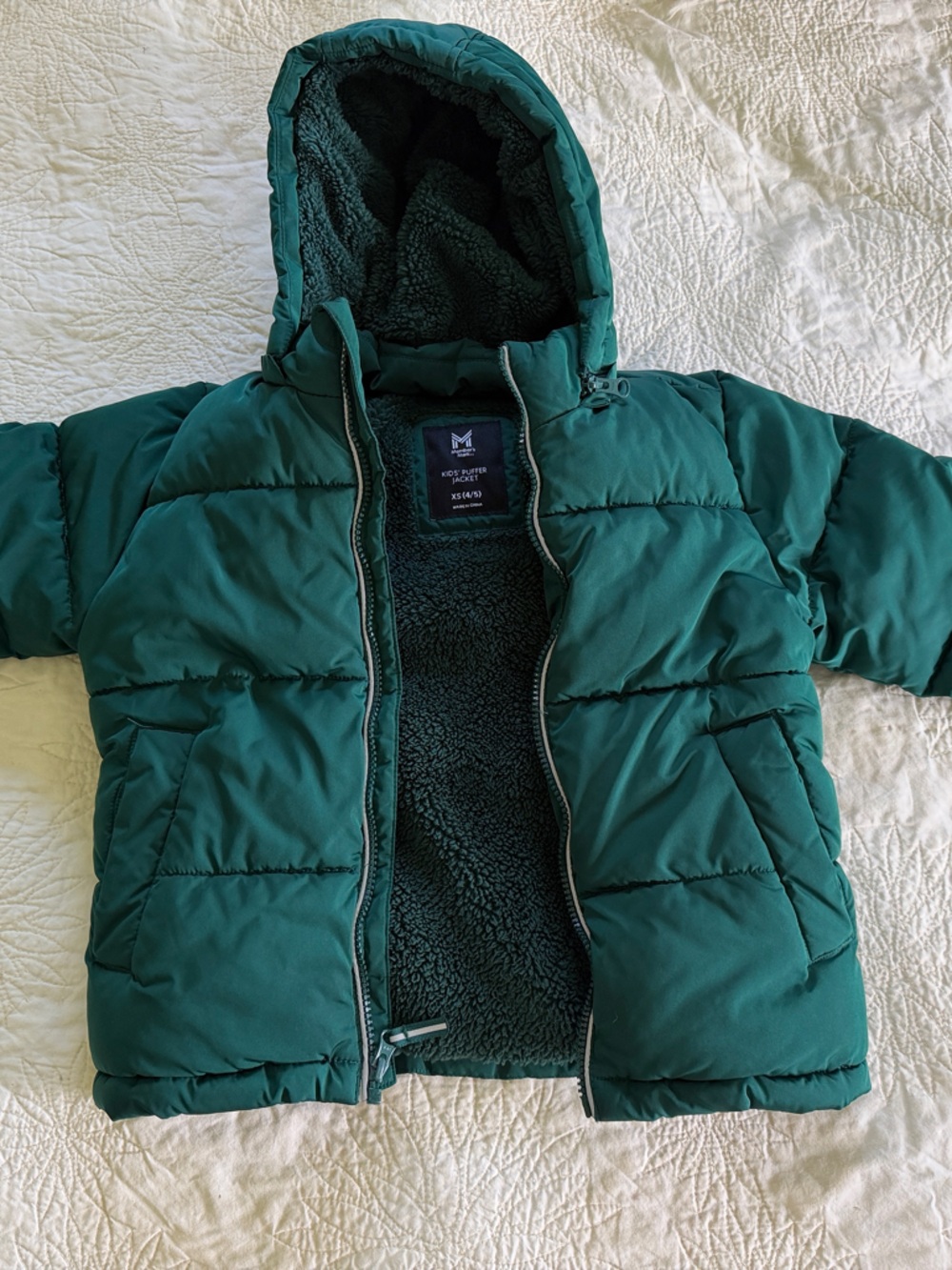 Kids Hooded Puffer Jacket in Deep Teal Green